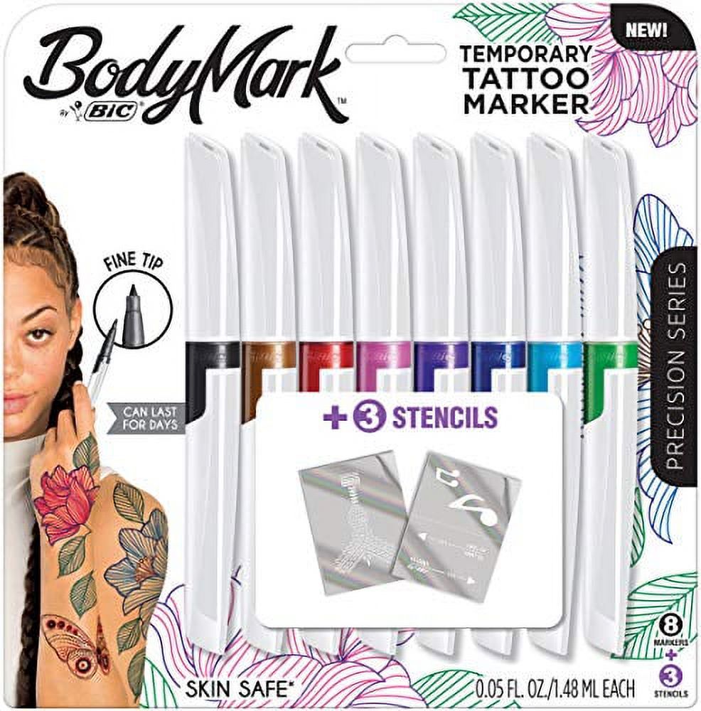Bic BodyMark Fine Tip Temporary Tattoo Markers - Set of 8, Assorted Colors  